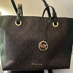 Michael Kors Green And Brown Tote 