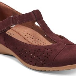 NEW Rockport Cobb Hill Burgundy Suede T-Strap Wedge Pump, Women Size 8.5