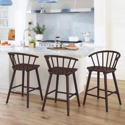 24inch Espresso Solid Wood Barstool set of 3