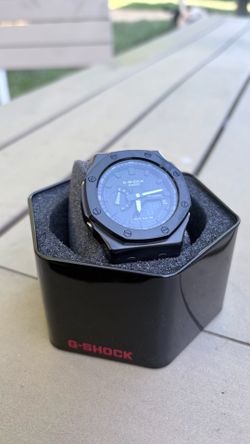 Casio GA-2100 G-Shock Watch – Metal Case & Rubber Strap Mod – black Dial