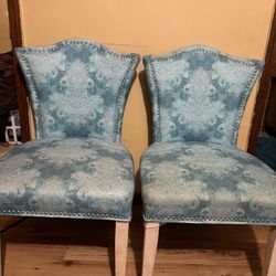 Set of 2 Elegant Accent Chairs - Turquoise Damask Fabric