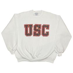 Vintage 80’s 90’s University of Southern California USC Trojans TD Sportsline Plaid Embroidered Crewneck Pullover Sweater