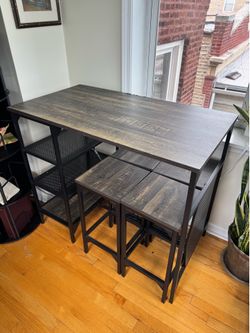 Bar Style Metal Table and Chairs with Shelving