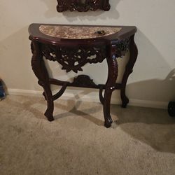 Antique Rosewood mirror and table with marble center