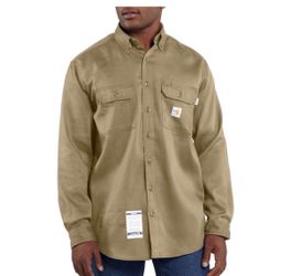 Carhartt Flame Resistant Lightweight Twill Shirt Mens Rugged CAT 2 FR Khaki XL Mens 