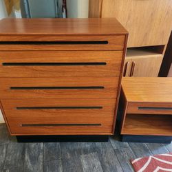 Vintage Mid Century Teak Dresser & Nightstand Set