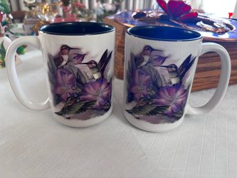 Purple hummingbird mug set