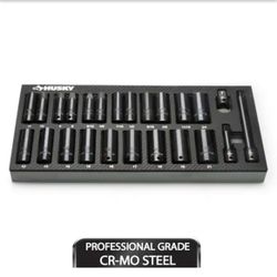 Husky 3/8 in. Drive SAE/Metric Deep Impact Socket Set in EVA Foam (24-Pieces)=Tools-703