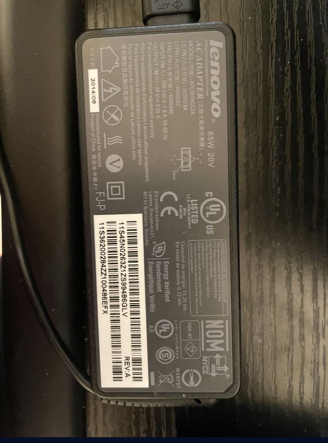 Genuine Lenovo 65W 20V AC Power Adapter ADLX65NCC2A