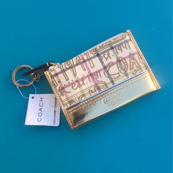 NWT New With Tag Coach Coin Purse Wallet Gold Signature
