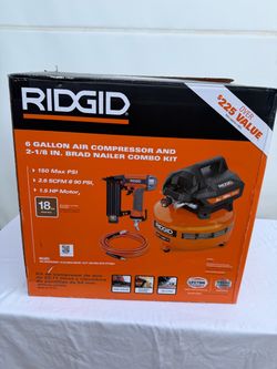 Ridgid 6 Gal. 150 PSI Jobsite Pancake Air Compressor w/ Nail Gun & Hose NEW