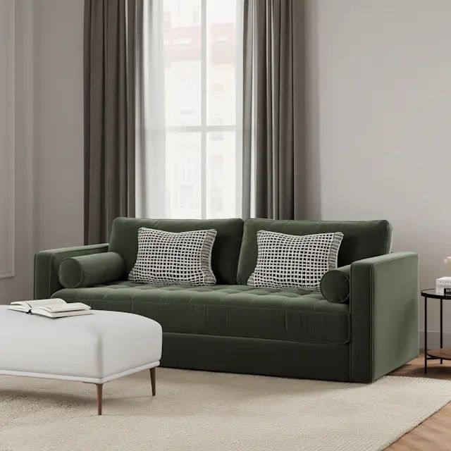 Article - Sven 88" Tufted Velvet Sofa Bed - Plush Pacific Green