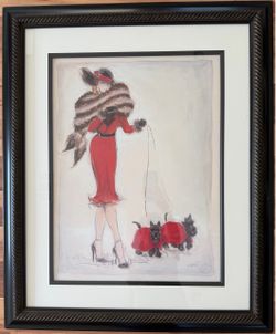 Karen Dupre Signed Print Framed 28”x34” Large Wall Picture Dogs Lady