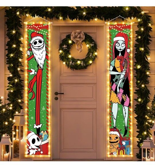 Jack Sally Lighted Banners Porch Signs Christmas Decor Christmas Nightmare Banner Christmas Decorations Before Outdoor Party Indoor Wall Home