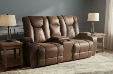 Delivery Available! 75” Brown Leather Power Reclining Loveseat Sofa Coach Recliner! Excellent condition! 8 months old. Retails $1,699  75x36x42in