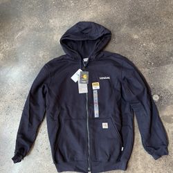 Carhartt FRK007 Men's Flame Resistant Rain Defender Blue Hooded Full Zip Sweatshirt M