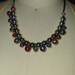 20 Inch Handmade Red, Green And Silver Beaded Necklace 