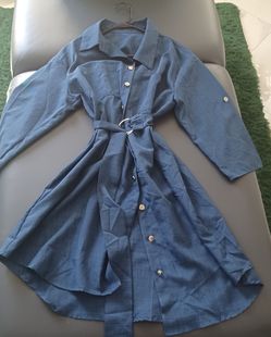Blue Denim-Style Button-Down Shirt Dress
