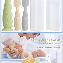 Baby Diaper Cream Spatula with Case-1 Large 2 Mini Butt Paste Spatula with 2 Travel Case-Soft Baby Butt spatula baby Diaper Cream Applicator-Diaper Ra
