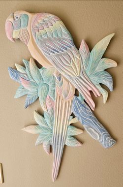 Hand-Carved Wood Parrot Wall Art