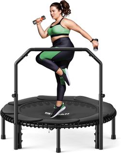 BCAN BT2 48" Rebounder Trampoline for Adults, Indoor, 450/550lbs,Bungees Rebounder for Adults, Adjustable Handlebar, Quiet Mini Exercise Trampoline fo