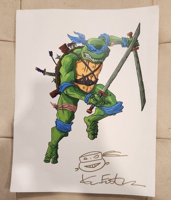 Kevin Eastman Signed Teenage Mutant Ninja Turtles Leonardo Picture 