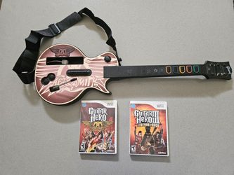 Nintendo Wii Aerosmith Gibson Guitar & Two Guitar Hero Games