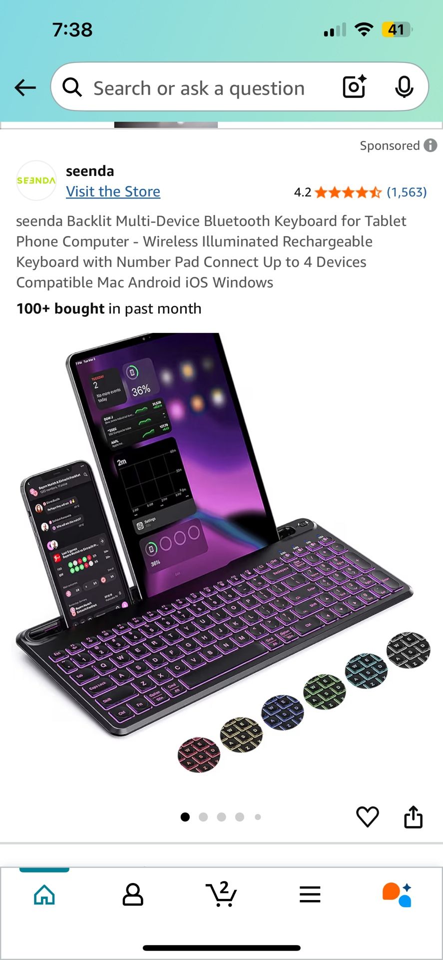 Brand New 7 Color Rechargeable Bluetooth Keyboard