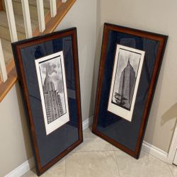 Two Framed Pictures Of Chrysler And Empire State Building