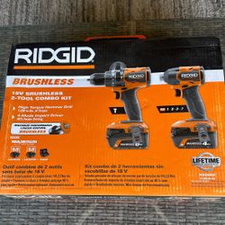Ridgit 18V SubCompact Brushless Cordless 2- Tool Combo Kit w/ Hammer Drill, Impact Driver, (2) 2.0 Ah Batteries, Charger, & Bag