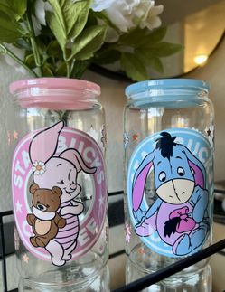 Disney Eeyore And Piglet “strabucks” Uvdtf Designed Libbey Glass