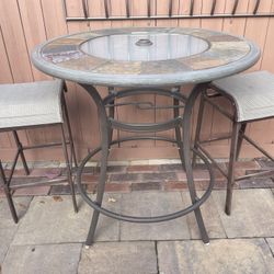 3 PC Patio Deck Set - Slate Top Pub Patio table & 2 Barstools 🚚 extra 
