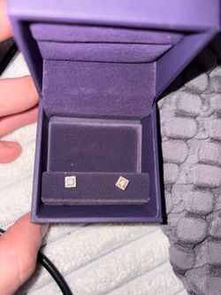 1/4 CTW natural-diamond square-frame studs in 10K white gold.natural diamonds, J color / I3 clarity, 10K white gold,