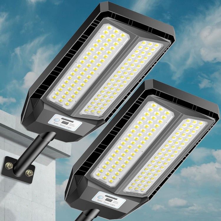 5000W Solar Street Lights Outdoor,7000K Outdoor LED Street Light Dusk to Dawn, LED Wide Angle Lamp with Motion Sensor and Remote Control, for Parking