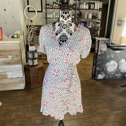 White Dress With Black Polkadots And Pink Flowers