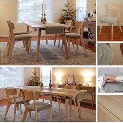 dining table + 4 padded chairs