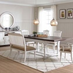 Brand New 7PC Vintage Latte/White Dining Set