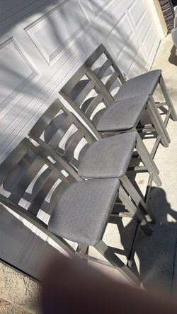 Set of 4 Gray Wood Bar Stools