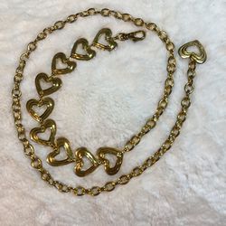 Vintage Gold Toned Chain Link Belt With Hearts 