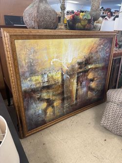Large Abstract Oil Painting in Gold Frame