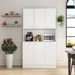 70.87 Tall Wardrobe& Kitchen Cabinet, with 6-Doors, 1-Open Shelves and 1-Drawer for bedroom,White