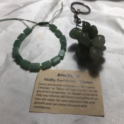 Aventurine Semiprecious Gemstone Bracelet And Key Chain . Adjustable Size