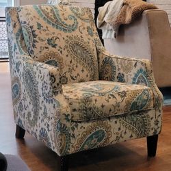 Lochian Armchairs Pair - 34x29x37 - Solid Woodl Frame and Legs.  Multicolored Pattern.