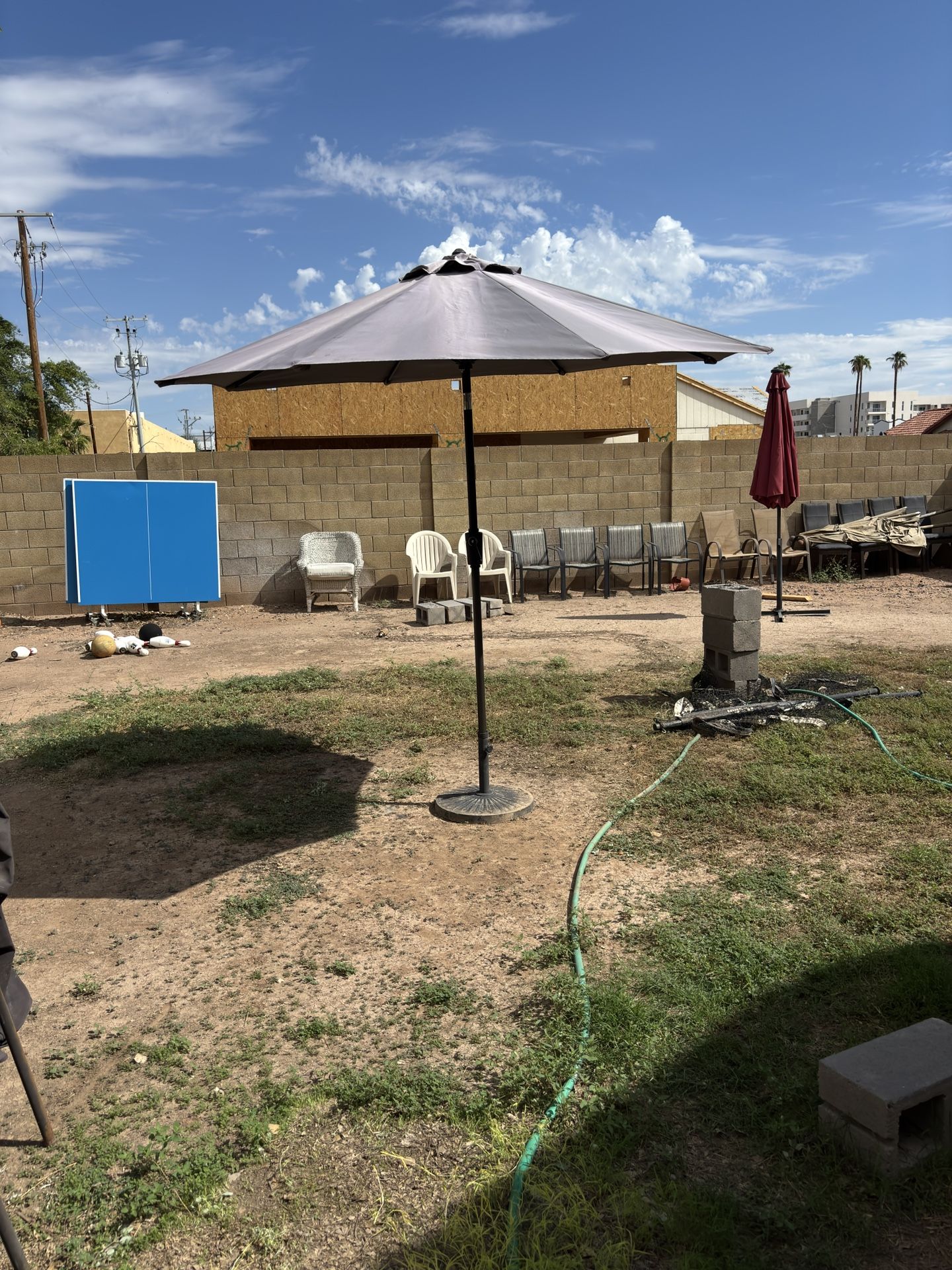 Gray Lawn Patio Umbrella With Base Stand