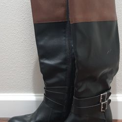 Women Black-Brown Leather Boots 