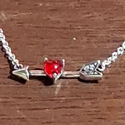 Pandora Timeless Authentic Brand New Sterling Silver Murano Glass Heart Arrow Necklace 18.1 Adjustable 