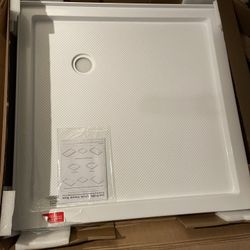 SlimLine 42 in. x 42 in. Double Threshold Shower Pan Base in White with Corner Drain 