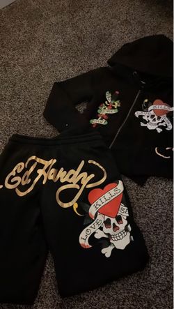 Ed Hardy Black Tracksuit Set Hoodie and Sweatpants