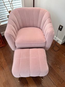 Artechworks Pink Velvet Accent Chair and Ottoman Set - Excellent Condition
