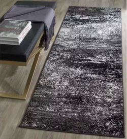 Adirondack Silver/Black 3 ft. x 18 ft. Solid Color Distressed Runner Rug
